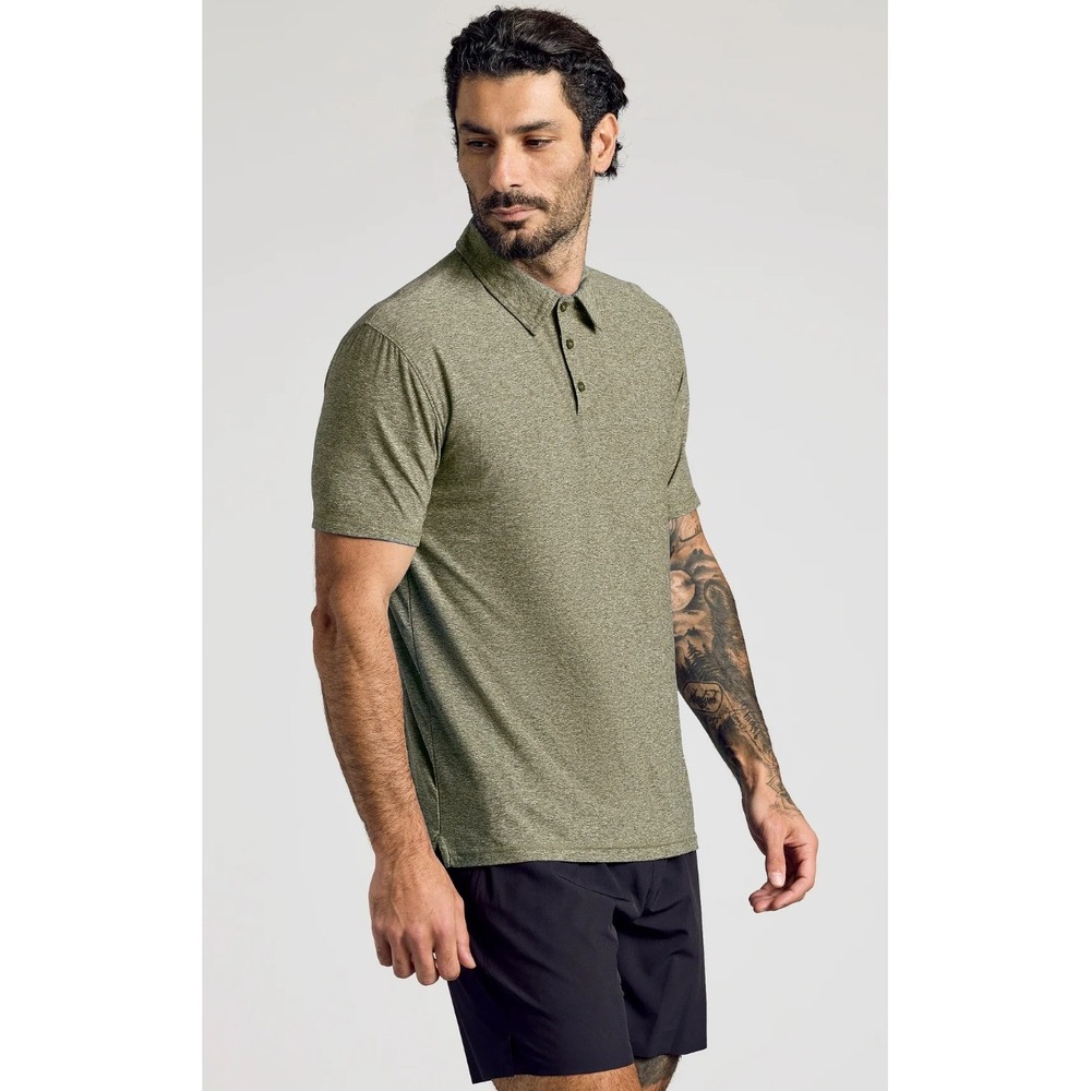 True Classic Men XL Active Polo Shirt Heather Olive Green Performance Stretch